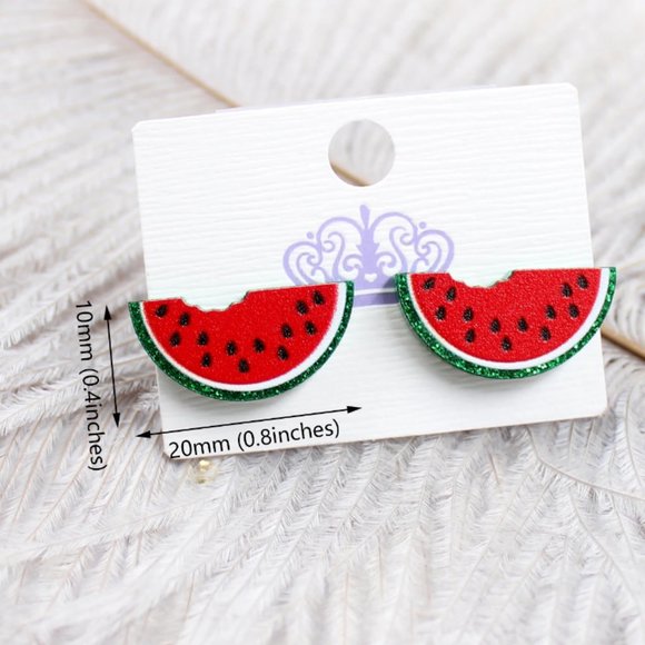 Jewelry - Palestine Watermelon Stud Earrings UV Print Green Glitter Earrings